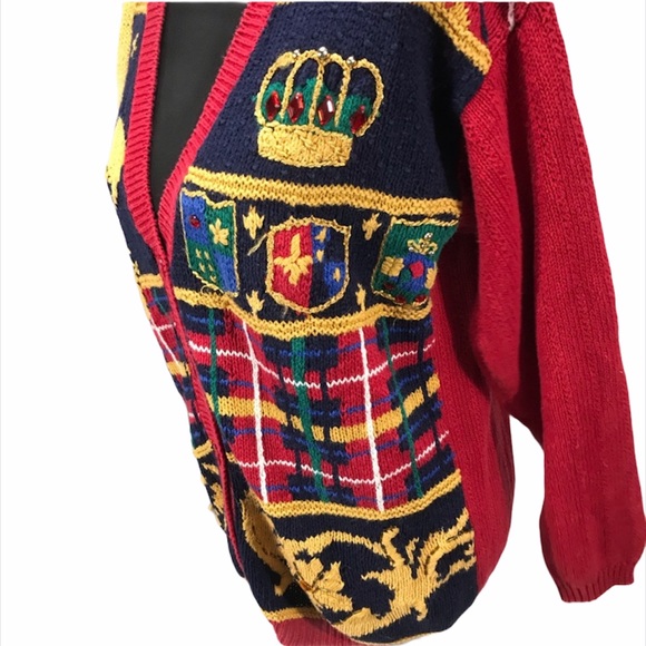 Chaus Coat of Arms Cardigan Sweater, Red, Small - Picture 4 of 8